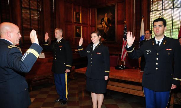 Army Lieutenants Jacob Herskind ’14, Kelly Ivins-O'Keefe ’14 and Nicholas Mirda ’14: the few, the proud.
