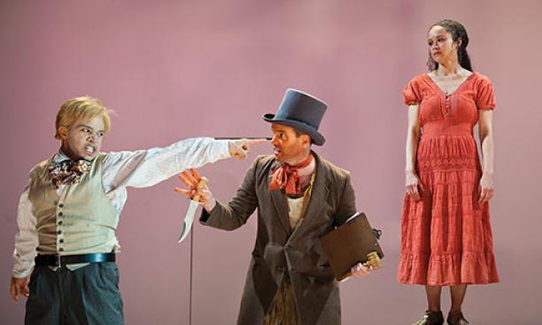A scene from An Octoroon with, from left, Chris Myers, Danny Wolohan, and Amber Gray.