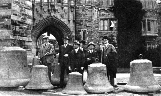  A photo from the May 27, 1927, issue of PAW shows members of the Class of 1892 with some of the carillon bells.