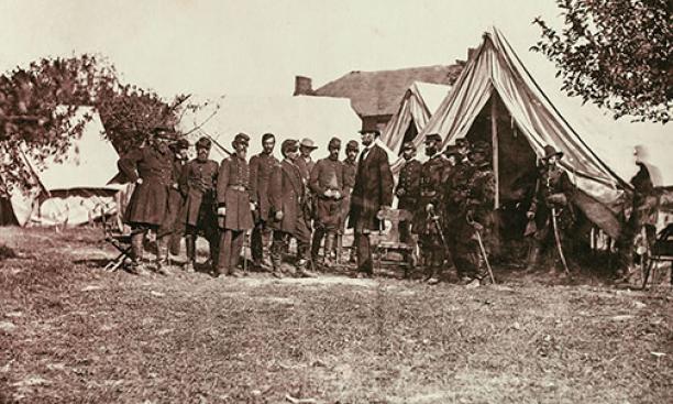 President Lincoln on the Battlefield of Antietam: Two weeks after the Battle of Antietam, a frustrated Lincoln visited Gen. McClellan and questioned him about his tentativeness in attacking and pursuing the enemy. McClellan is said to have replied, “You