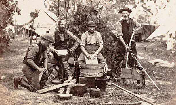 Prince’s Servants: It was not unusual for soldiers of means to bring along domestic help from home. Taken on May 3, 1862, in the Union camp near Yorktown, Va., the photo shows four servants from the household of the Prince de Joinville, of France.