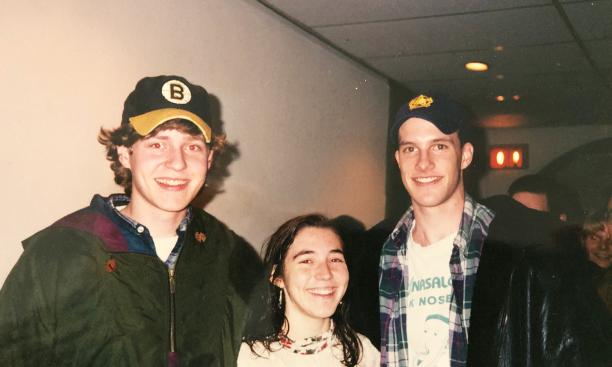 From left, Nate Ewell ’96, Malena (Salberg) Barzilai ’97, and Grant Wahl ’96 in 1995.