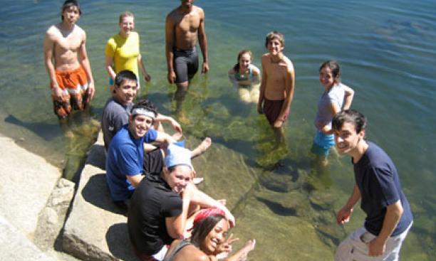 A refreshing dip for a group in Harriman State Park, N.Y.
