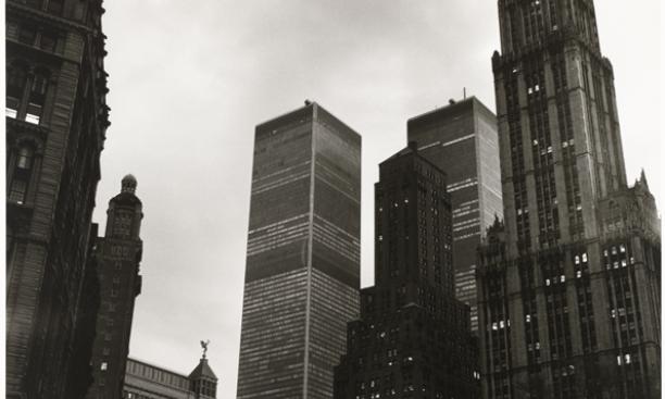 Peter Hujar, American, 1934–1987: The World Trade Center, Twilight, 1976. Gelatin silver print, 37.5 x 37.5 cm. Collection of Richard and Ronay Menschel. © 1987, The Peter Hujar Archive LLC. Courtesy Matthew Marks Gallery NY / photo: Bruce M. White.