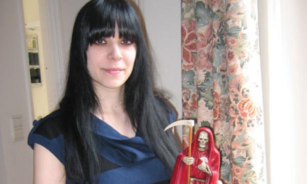 Eva Aridjis ’96, inset, and a scene from "La Santa Muerte", her documentary about a religious figure of death.