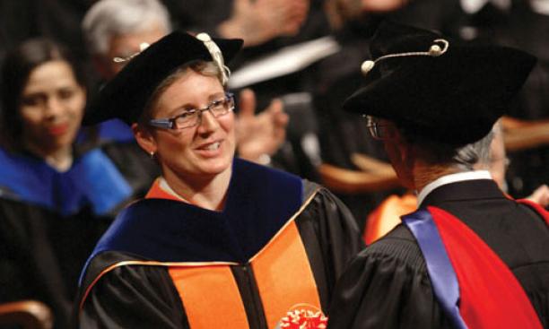 Professor Claire Gmachl was honored for her teaching and mentoring at the Graduate School’s hooding ceremony June 1.