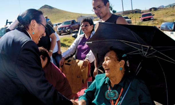 Jim greets supporters at the Southwest Navajo Fair parade in Dilkon, Ariz., in September.