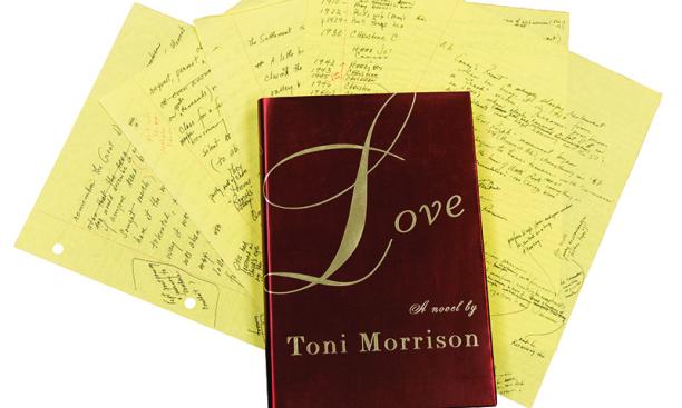 Manuscript pages from Love with a copy of the book’s first edition
