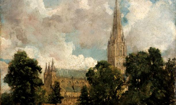 John Constable, British, 1776–1837: Salisbury Cathedral from the South West, ca. 1820. Oil on canvas, 25.1 X 30.2 cm. The Victoria and Albert Museum.