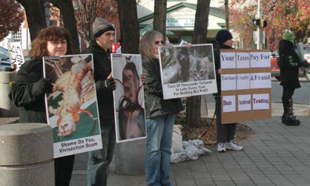 Animal-rights activists gathered on Washington Road in November to protest the University’s treatment of research animals.