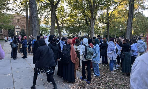 Students gather on Oct. 13 at a vigil outside Nassau Hall organized by Princeton Students for Justice in Palestine.