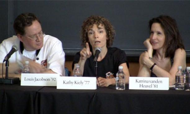 From left, Louis Jacobson ’92, Kathy Kiely ’77, and Katrina vanden Heuvel ’81, panelists from the Princeton Alumni Weekly sponsored PAW-litics panel at Reunions 2012.