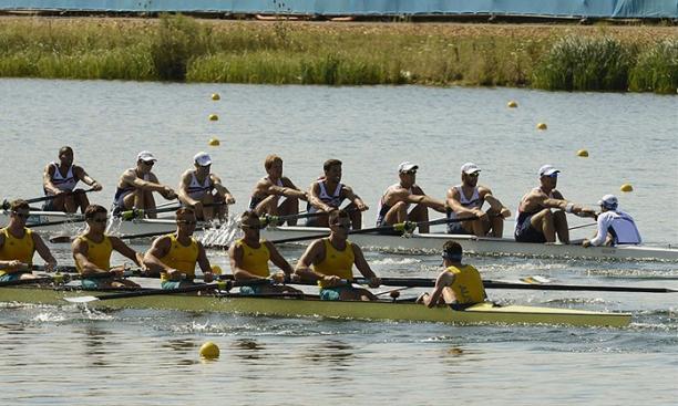 July 28: Eight rowing alumni, representing three countries, competed in the Olympic regatta at Eton Dorney. Sam Loch '06, foreground, third from right, helped Australia reach the finals in the men's eight. 