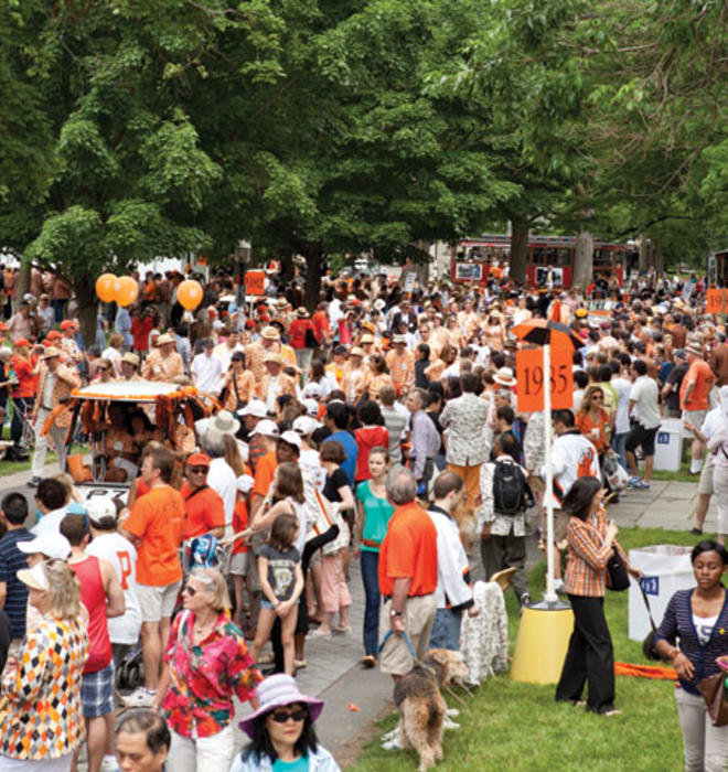 Following custom, the 25th-year class leads the P-rade.