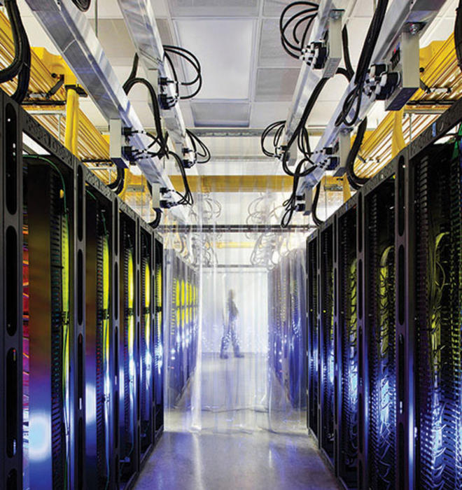 Routers and switches in Google’s data center in Council Bluffs, Iowa. The NSA was able to intercept data at Google and Yahoo; both companies say they now encrypt data.