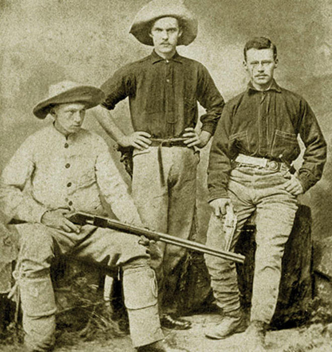 Three 1887 friends — from left, Henry Fairfield Osborn, Francis Speir Jr., and William Berryman Scott — were among the Princetonians who participated in the 1877 College Scientific Expedition to Colorado and Wyoming (then a territory). 