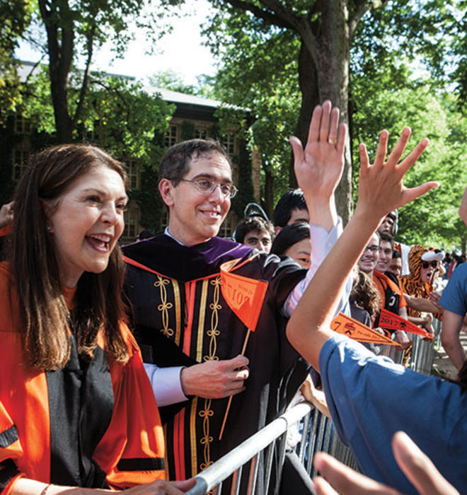 President Christopher Eisgruber ’83 greets students after Opening Exercises.