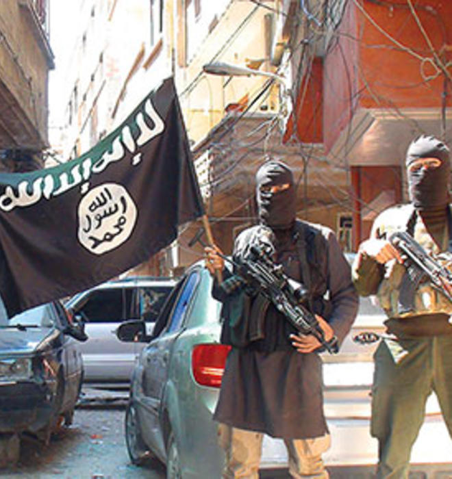 Fighters with the ISIS flag