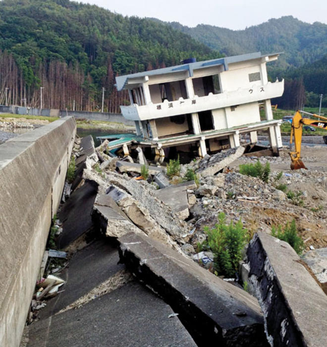 The ruined remains of a guesthouse and bayfront walkway in Kamaishi, Japan, 16 months after the March 2011 earthquake and ­tsunami that devastated the country’s northeastern coast.