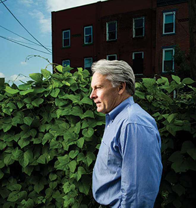 Marty Johnson ’81 in the Chestnut Community Garden in Trenton, which Isles supports.