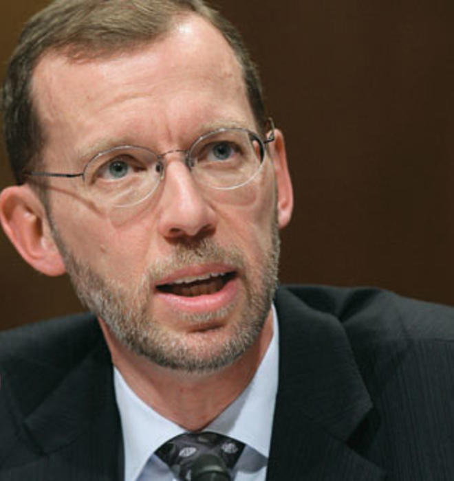 Doug Elmendorf ’83, testifying before the Senate Budget Committee in January.