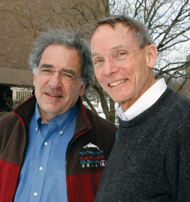 Professors Robert Austin, left, and William Happer *64