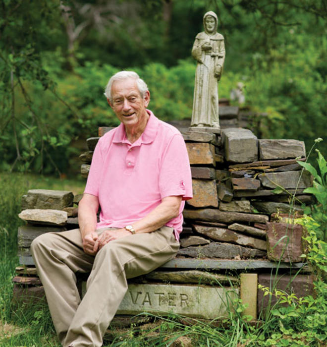 Professor emeritus John Fleming *63 in his garden, with a statue of one of his research subjects: St. Francis of Assisi. During Reunions, Fleming was honored by the Association of Princeton Graduate Alumni. 