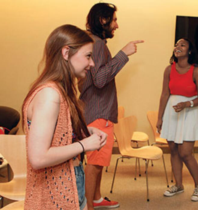 Reuners learn the fine points of improv from the Lobster Club.