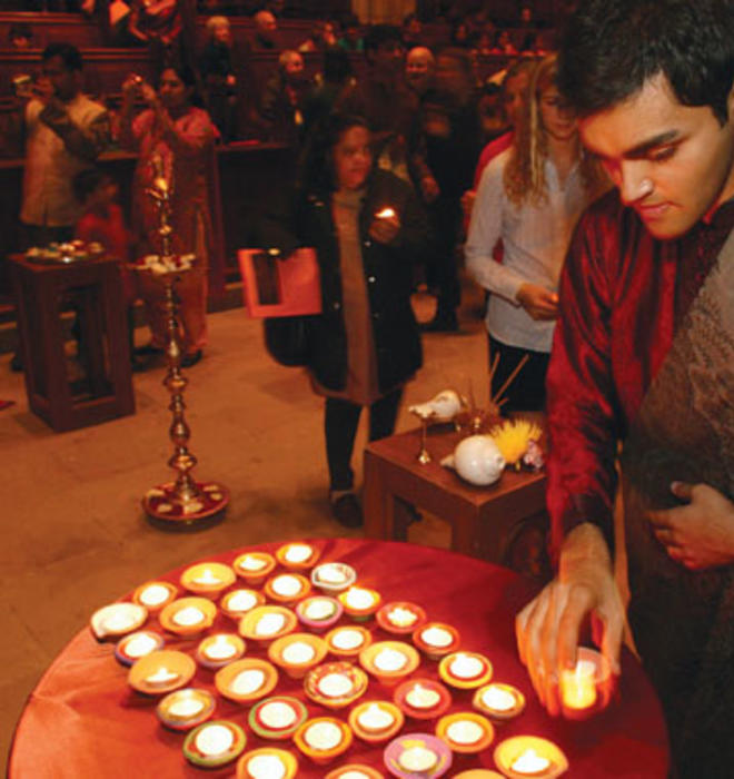 Manav Lalwani ’09 takes part in the celebration of Diwali in November. It was the first time a Hindu festival was celebrated in the Chapel. 
