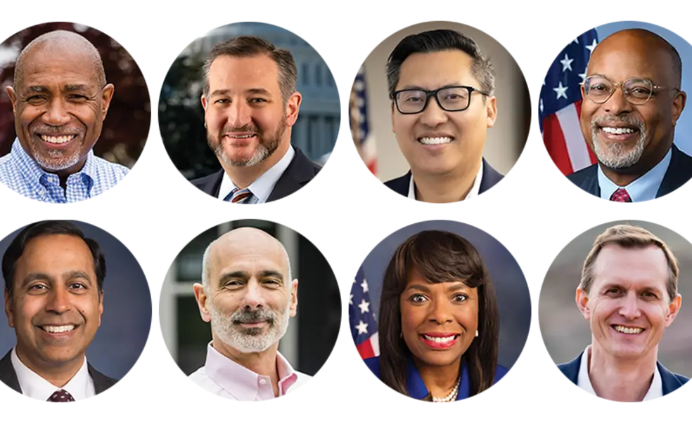 congress-composite_rev.png Headshots of Herb Conaway ’85, Ted Cruz ’92, Vince Fong ’03, Glenn Ivey ’83, Raja Krishnamoorthi ’95, Joe Salerno ’84, Terri Sewell ’86, and George Whitesides ’96