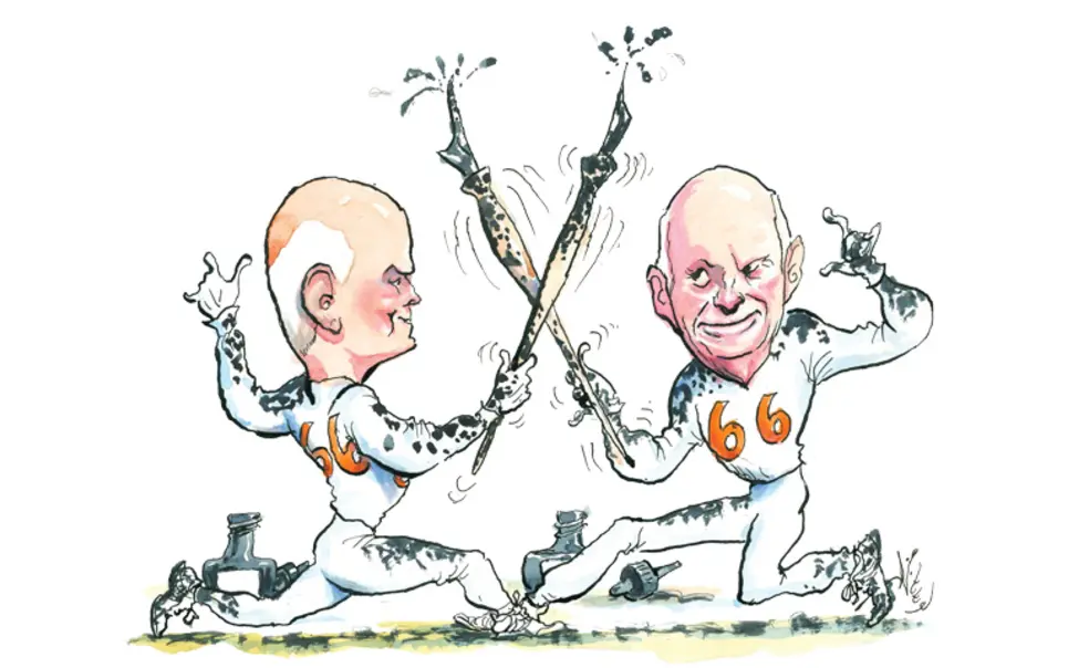 INBOX_Scribbling Rivalry.jpg illustration of two men sword fighting with fountain pens