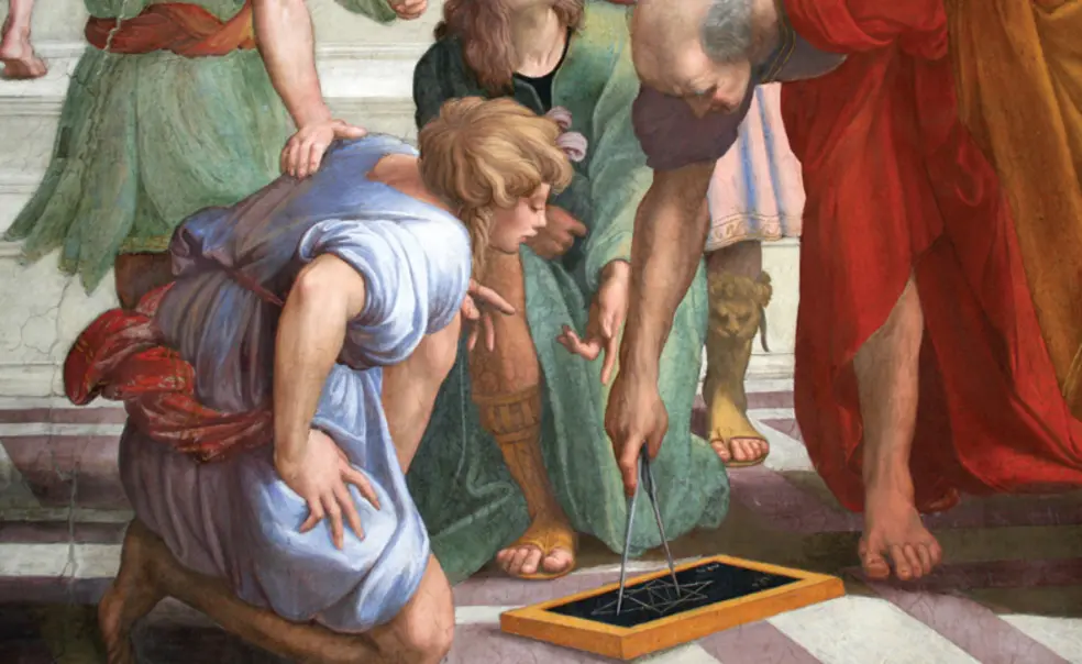 OTC_Class Closeup History of Math.jpg Detail of Raphael’s impression of Euclid teaching students in The School of Athens (1509–1511).