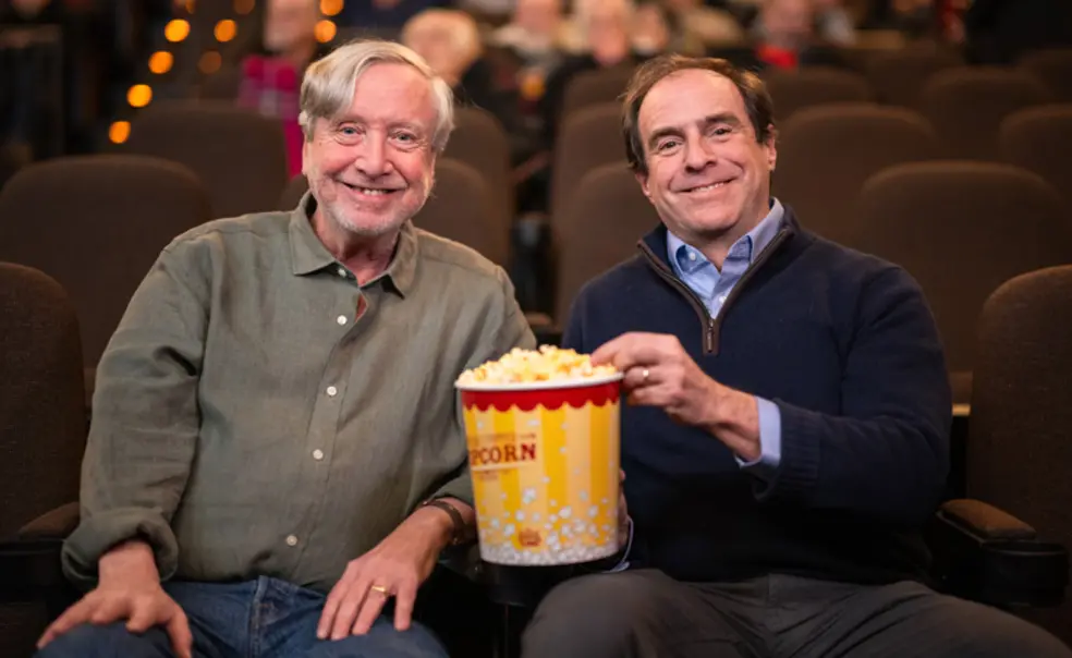 RESEARCH_PAW At the Movies Sean Wilentz.jpg Professor Sean Wilentz and Princeton Alumni Weekly senior writer Mark. F. Bernstein ’83 sharing a tub of popcorn at the Garden Theater.