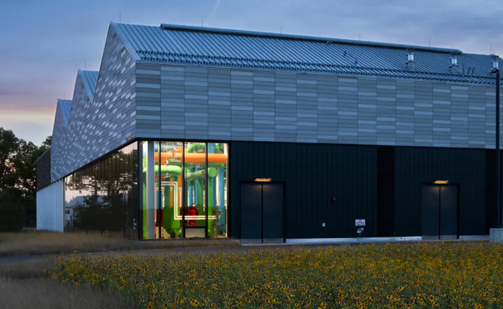 OTC_Net-zero Geo-Exchange.jpg The CUB (central utility building) is a single-story structure with geo-exchange(Link downloads document) facilities to deliver thermal energy for buildings at the new Meadows Neighborhood.