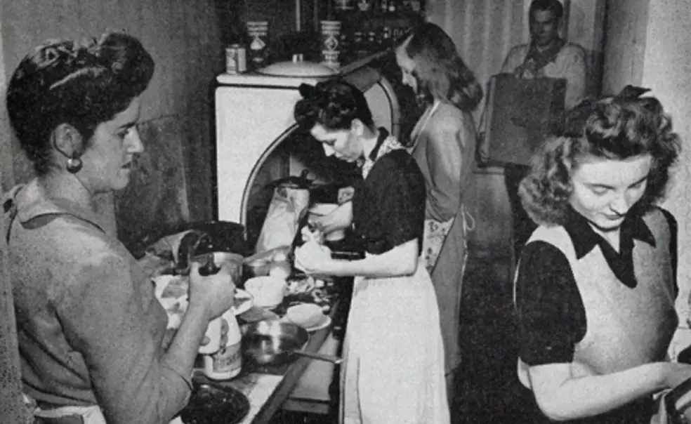 Life at 19 University Place, one of the University residences for married students, in 1946. (PAW Archives, Feb. 22, 1946)