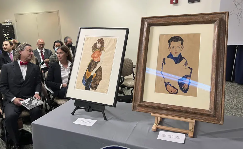 AP23263691917835.jpg Works of art by Austrian artist Egon Schiele on display at the Manhattan District Attorney's Office