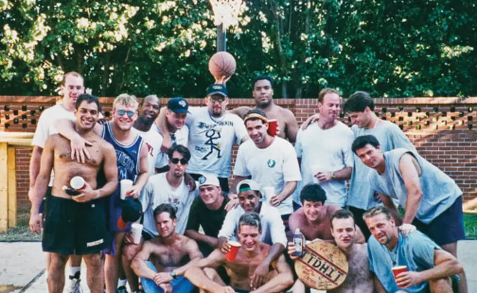 AS_Playsmart.jpg In 1997, when this photo was taken, a group of alumni founded a nonprofit that organizes sports programs for middle-schoolers. In the front row sitting, from left: Joel Sharp ’91, John Richard, Justin Long ’91, Thomas Bevan ’91; second row sitting