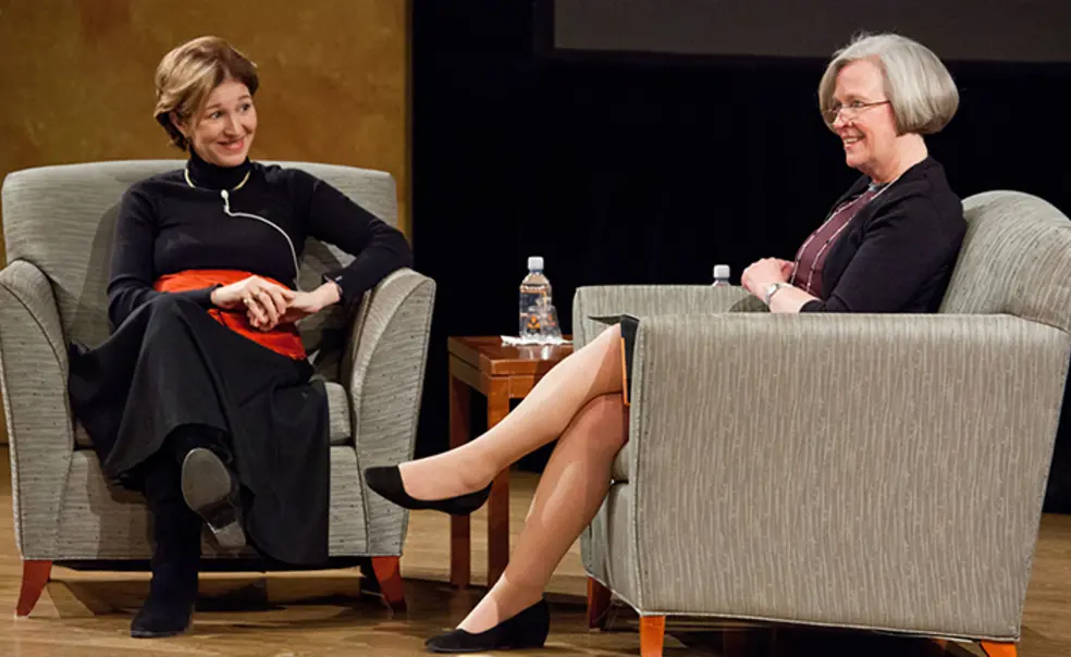 AnneMarieSlaughter.jpg President Shirley M. Tilghman and Anne-Marie Slaughter ’80 sit and talk on a stage.