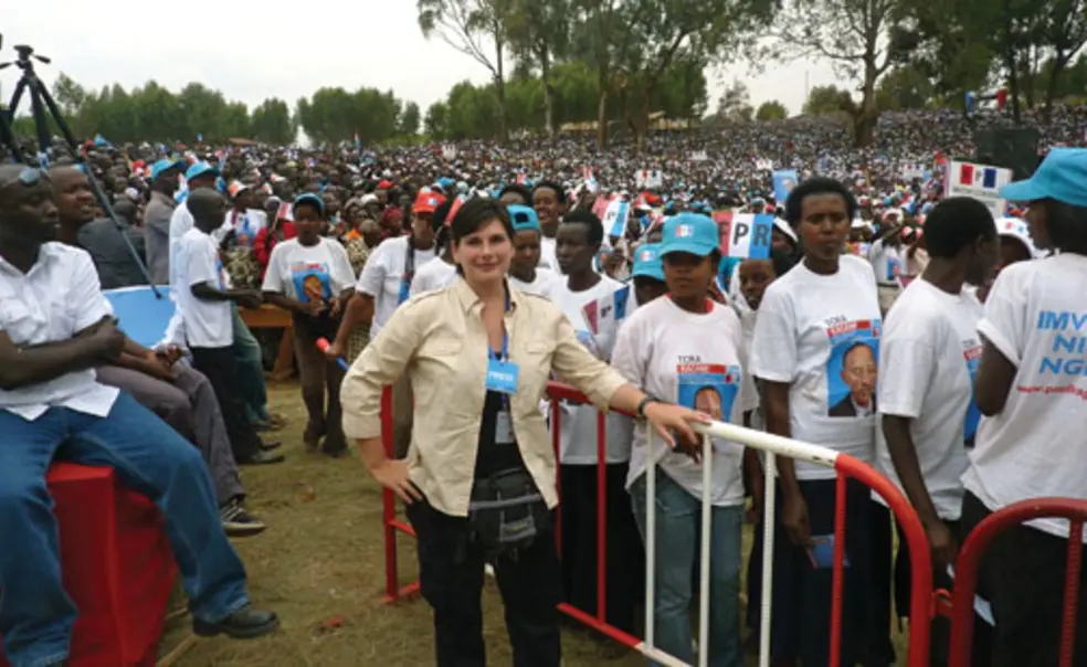 LIVE.AS_Kay.jpg Kira Kay *03 on the campaign trail in Rwanda, where she was following President Paul Kagame, in August.