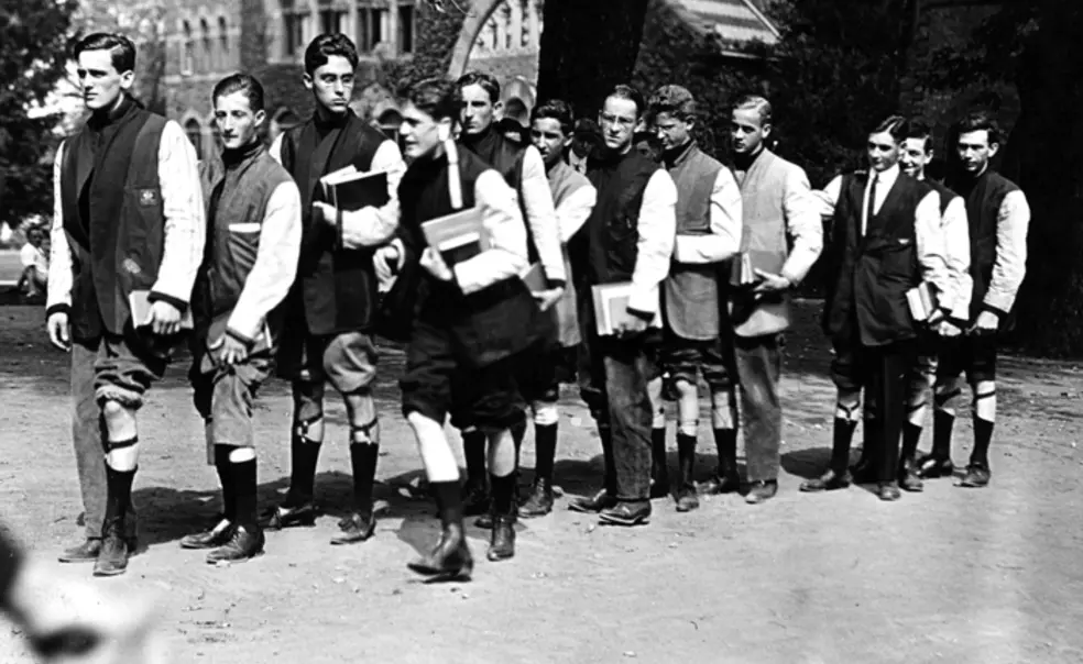 Freshman orientation, with sock garters