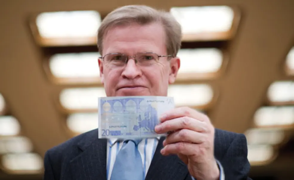 A new book by ­Professor Harold James, shown holding a 20-euro note, finds “a crucial flaw” in the creation of the European Monetary Union.
