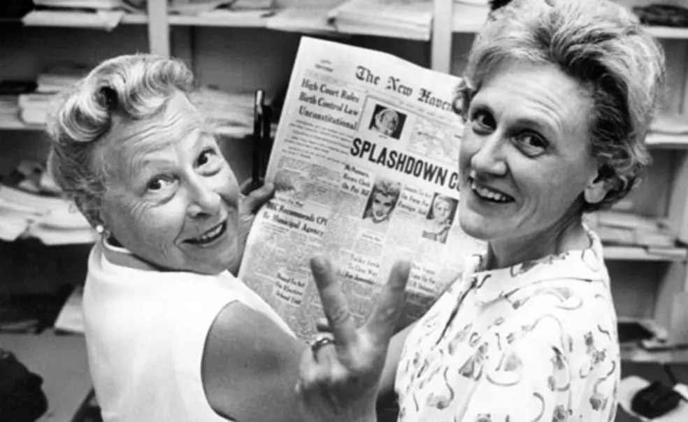 NB_ACLU.jpg Above left, Estelle Griswold, medical adviser and executive director of the Planned Parenthood clinic in New Haven, Conn., and Cornelia Jahncke, at right, president of the Planned Parenthood League of Connecticut, celebrating victory in a 1965 case