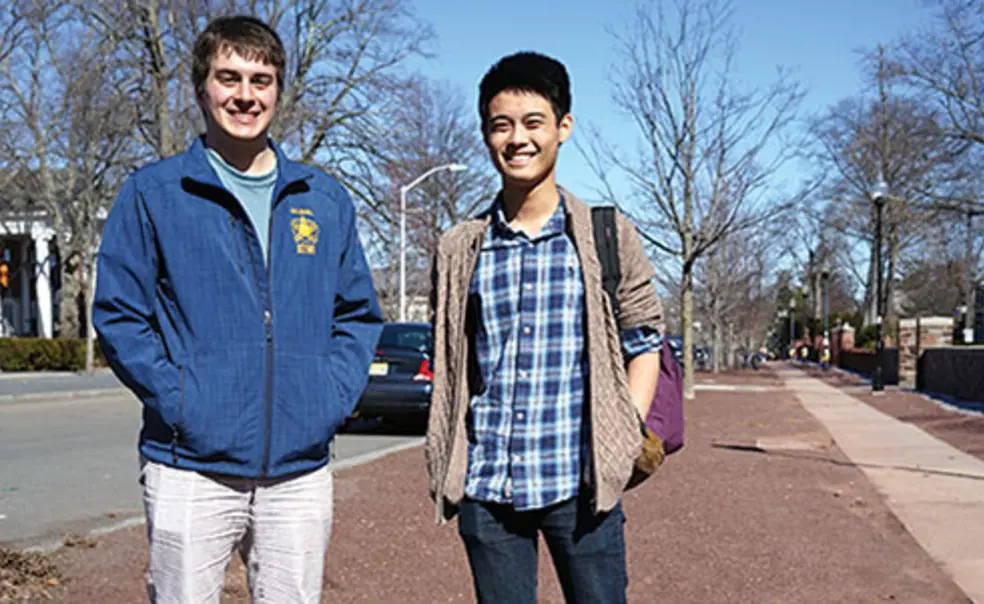 “Hose Bicker” leaders Joseph LoPresti ’15, left, and Ryan Low ’16 on Prospect Avenue.