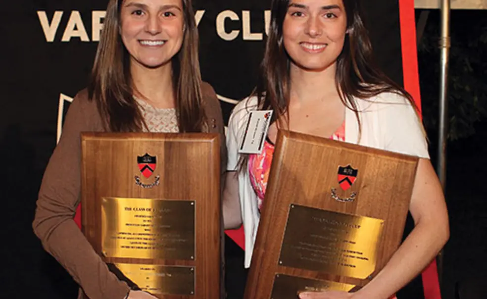 OTC-SP-XPoint462new.jpg Rachel Zambrowicz ’14, left, and Randi Brown ’14 shared the award for highest academic standing among senior athletes.