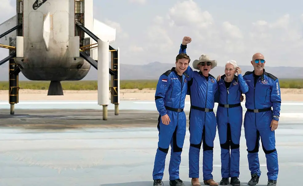 Oliver Daemen, Jeff Bezos ’86, Wally Funk, and Mark Bezos’ 