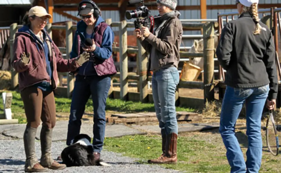Prince-Decker8683.jpg Josephine Decker ’03, second from right, films a video for a farm in Washington state.