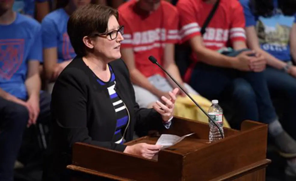 Rexford.jpg Jennifer Rexford ’91, the Gordon Y. S. Wu Professor in Engineering, speaks at the 2019 pre-read assembly for James Williams’ book, “Stand Out of Our Light: Freedom and Resistance in the Attention Economy.”