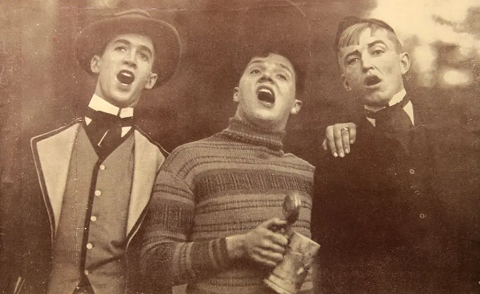 TWT-Triangle03new.jpg From left, Jimmy Stewart ’32, Joshua Logan ’31, and Marshall Dana ’32 rehearse for their “Drinking Song” number.