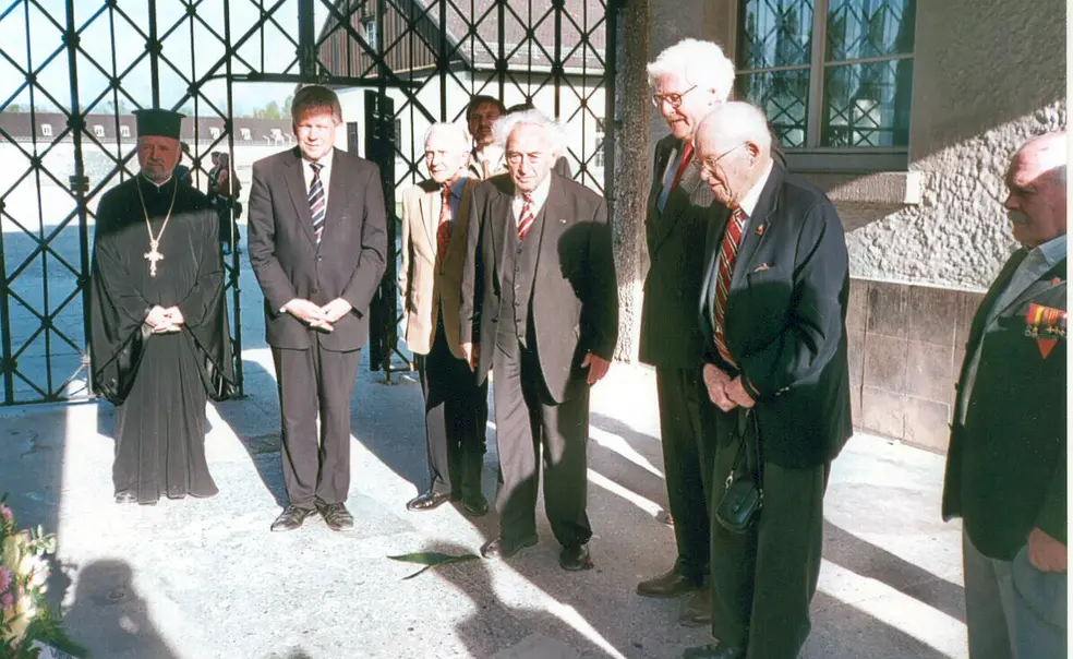 Web0922_Dachau2.jpg Alan W. Lukens '46, second from right, joins with other dignitaries at a wreath-laying ceremony at the Dachau concentration camp in April 2010.