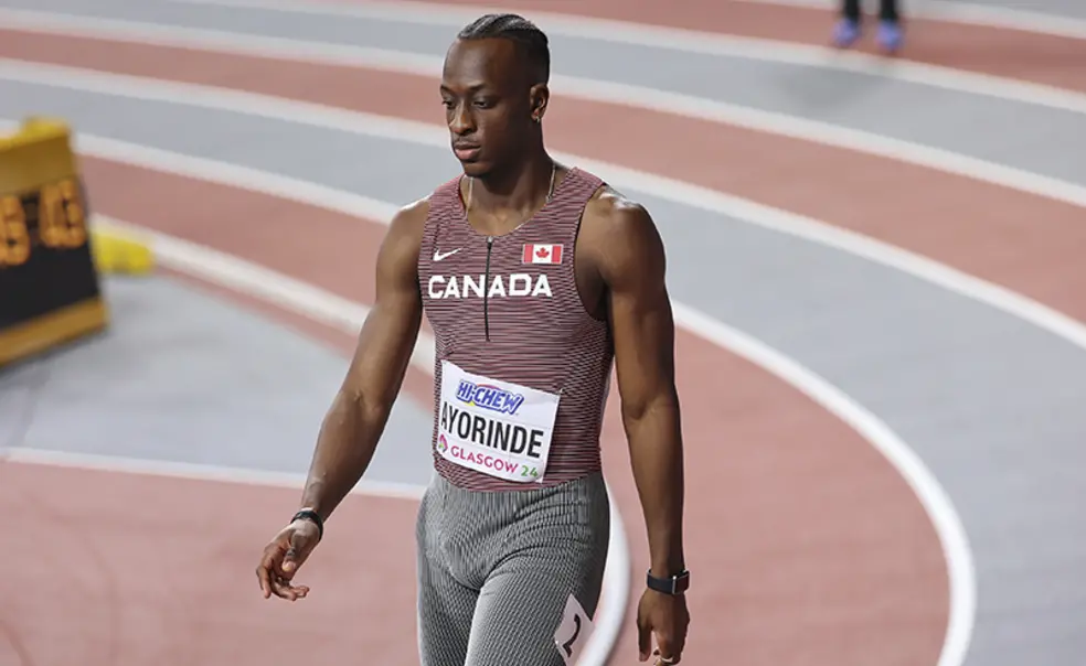 ayorinde-AP24067515247104.jpg Ibrahim Ayorinde ’23 prepares for his heat at the World Indoor Championships in Glasgow, Scotland, in March.